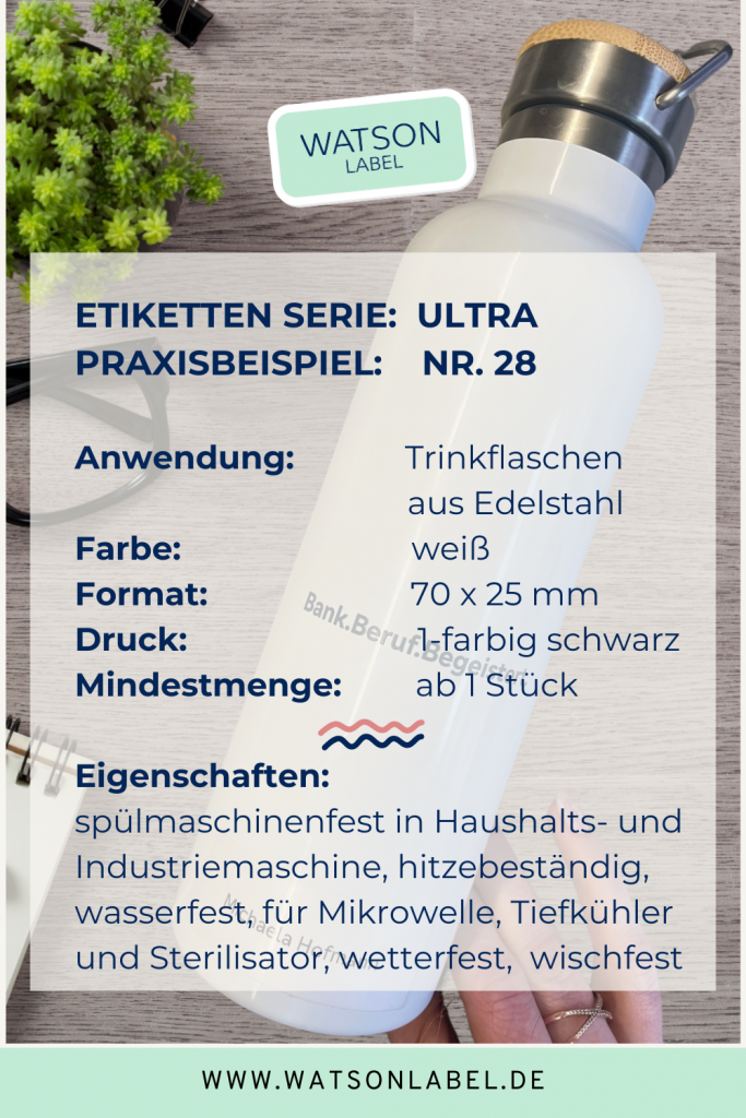 spuelmaschinenfeste Aufkleber für Trinkflasche aus BPA freiem Edelstahl weiss gefaerbt von watsonlabel